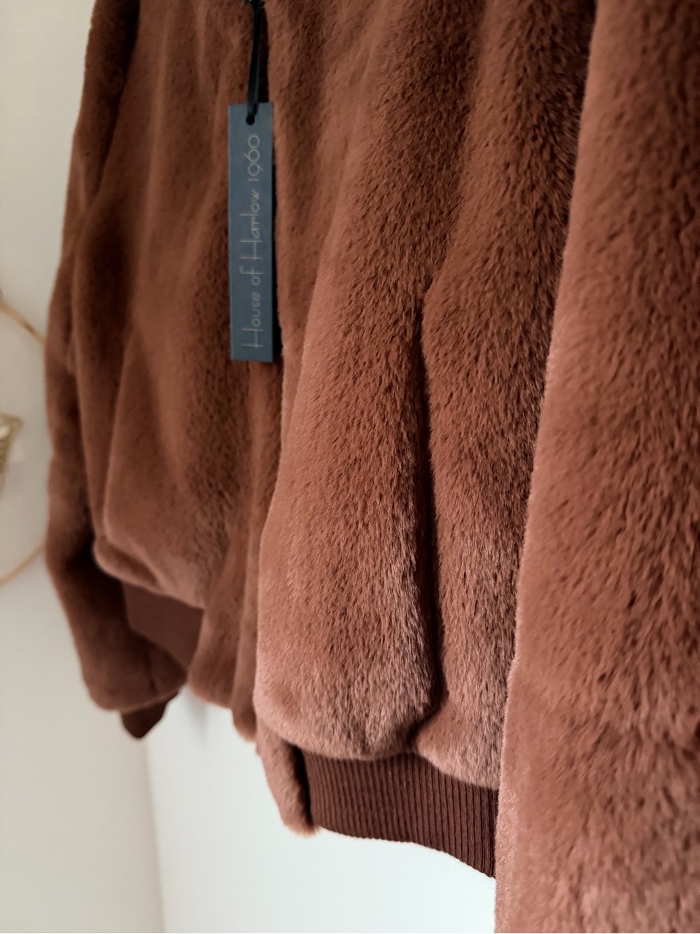House of Harlow 1960 Chocolate Brown Faux-Fur Bomber Jacket - Picture 3 of 6